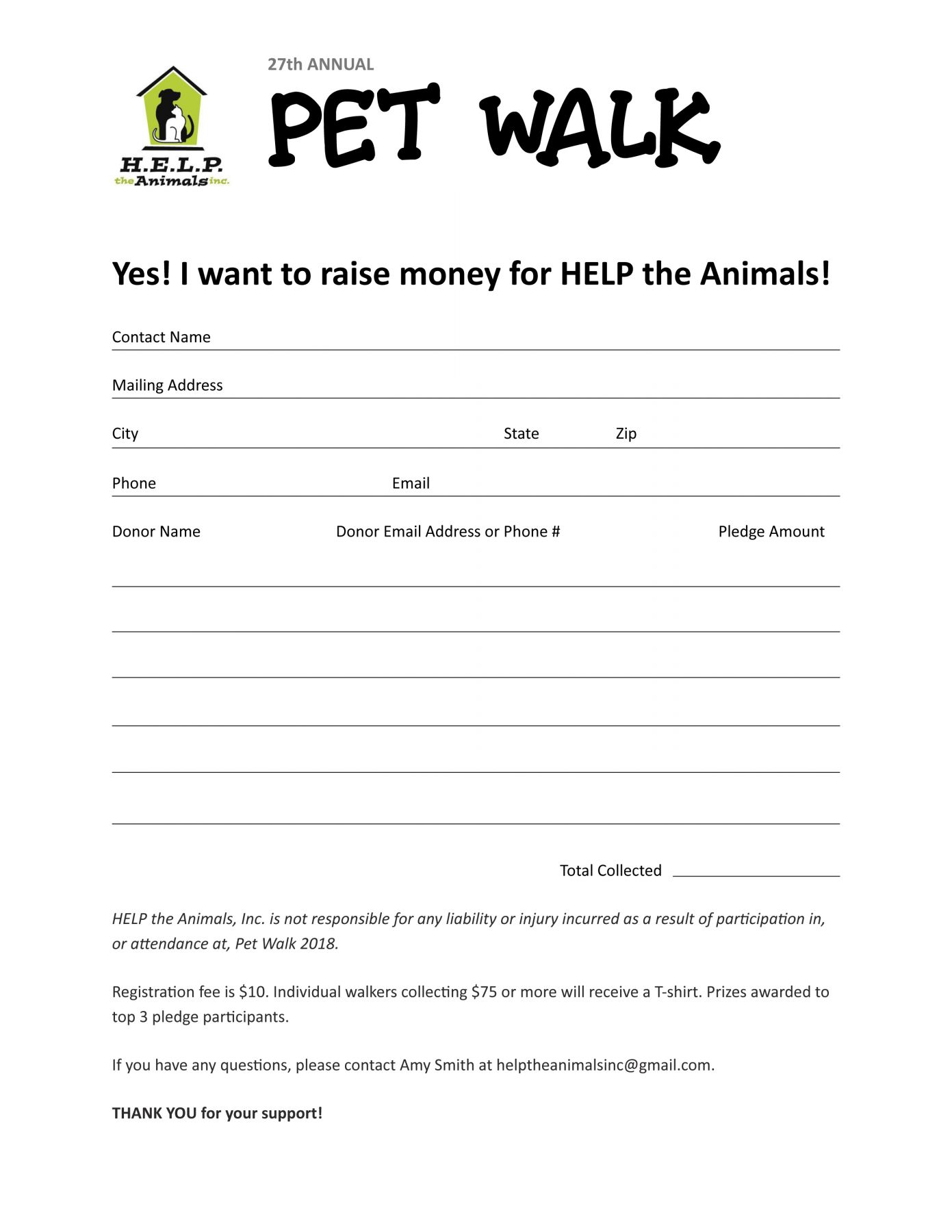 Pet Walk 2018 Pledge Form